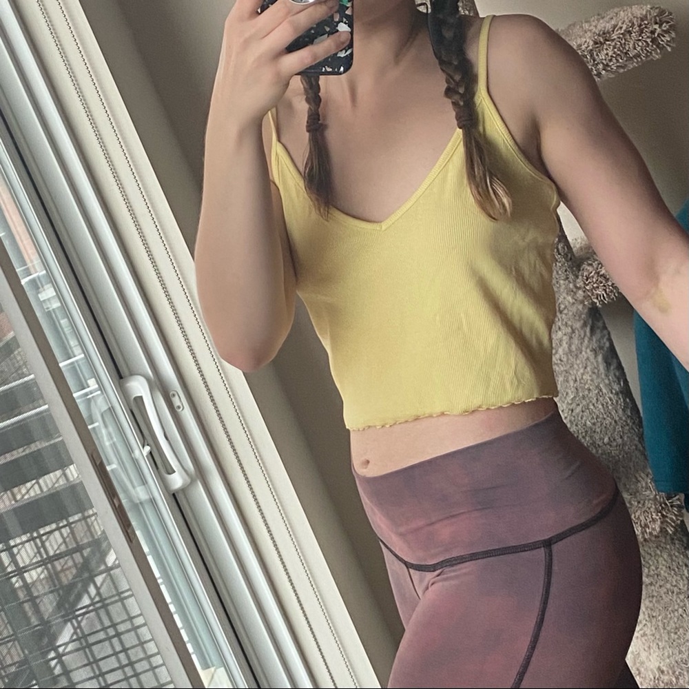 Powder yellow ruffled edge crop top